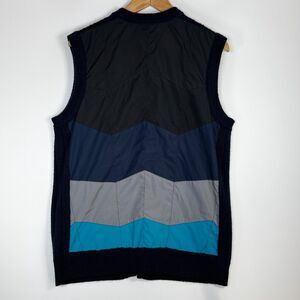 Vintage Hot Air Sweater Vest Mens Medium Blue Chevron Colorblock Zip Front Knit